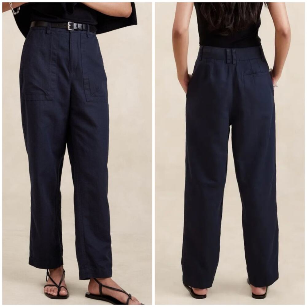 Banana Republic Mya Cotton Linen Cargo Pant Navy Blue 12